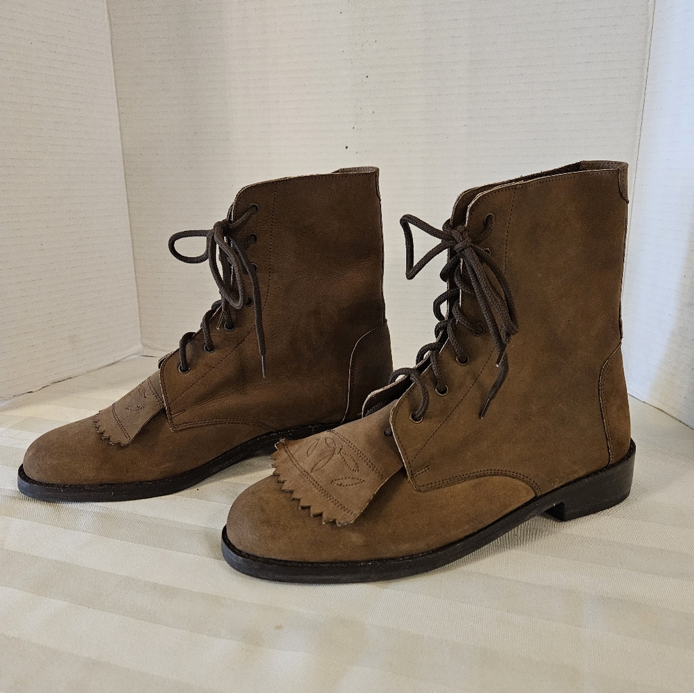 Brown Lace-Up Women'sWestern Style Boots